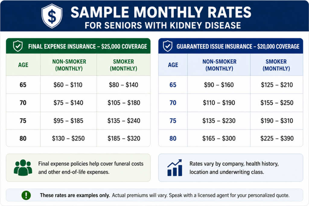 Sample monthly rates with kidney disease